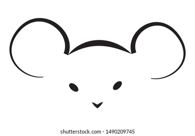 Line hand drawn mouse face in calligraphy style. Vector illustration. Zodiac sign Rat.