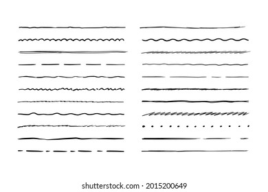 Line of hand drawn rough shape. Sketch scribble pencil stroke style. Horizontal wave and zigzag doodle line. Vector illustration for border, frame.