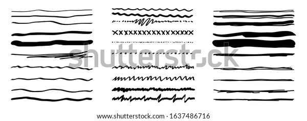 Line hand drawn vector set isolated on
white background. Collection of doodle lines, hand drawn template.
Vector illustration.
