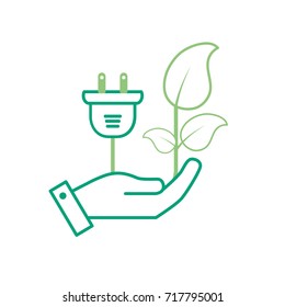 line hand with ecology power cable with natural leaves