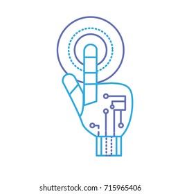 line hand with finger touch and circuits digital connection