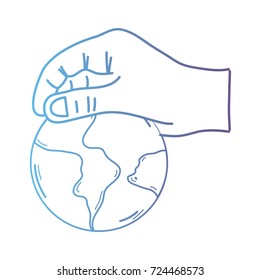 line hand with global earth planet and geography ubication