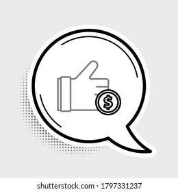 Line Hand holding coin icon isolated on grey background. Dollar or USD symbol. Cash Banking currency sign. Colorful outline concept. Vector