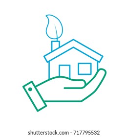 line hand with house with ecological leaf to environment care