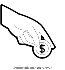 line hand with metal coin cash money