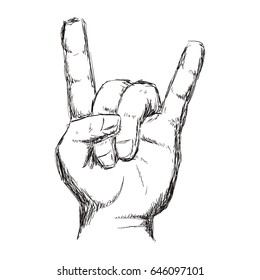 line hand up with rock symbol