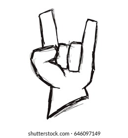 line hand up with rock symbol