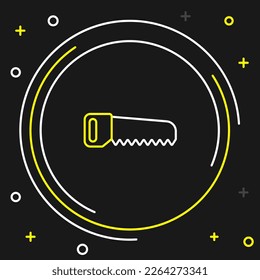 Line Hand sah Symbol einzeln auf schwarzem Hintergrund. Farbiges Rahmenkonzept. Vektorgrafik