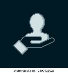 Line Hand for search a people icon isolated on black background. Recruitment or selection concept. Search for employees and job. Flat filled outline style with shadow. Vector