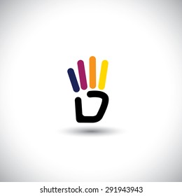 Line Hand Symbol For Number 4 Vector Logo Icon