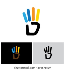 line hand symbol for number 4 vector logo icon