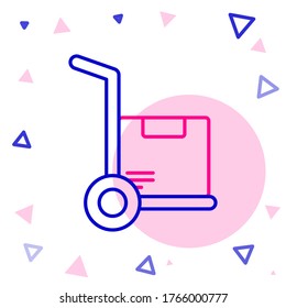 Line Hand truck and boxes icon isolated on white background. Dolly symbol. Colorful outline concept. Vector Illustration