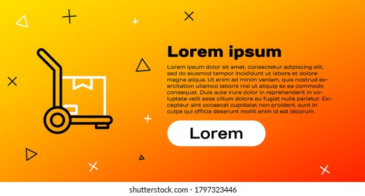 Line Hand truck and boxes icon isolated on yellow background. Dolly symbol. Colorful outline concept. Vector Illustration