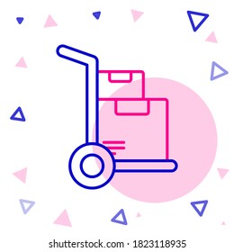Line Hand truck and boxes icon isolated on white background. Dolly symbol. Colorful outline concept. Vector Illustration