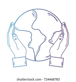 line hands with global earth planet and geography ubication