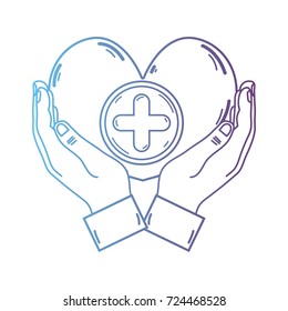 line hands with heart medicine symbol to help the people
