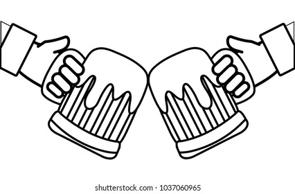 line hands men with beers alchool glass