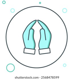 Line Hands in praying position icon isolated on white background. Prayer to god with faith and hope. Colorful outline concept. Vector