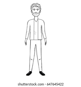 line handsome man with beard and elegant wear