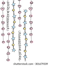 line hanging background with heart ,star and circle hand drawn with space for your text vector