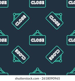 Line Hanging sign with text Closed icon isolated seamless pattern on black background. Business theme for cafe or restaurant.  Vector