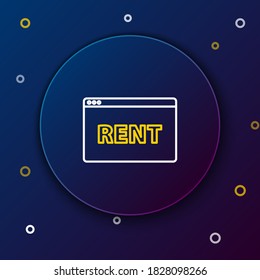 Line Hanging sign with text Online Rent icon isolated on blue background. Signboard with text Rent. Colorful outline concept. Vector