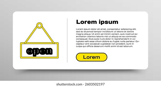 Line Hanging sign with text Open door icon isolated on white background. Colorful outline concept. Vector