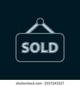 Line Hanging sign with text Sold icon isolated on black background. Sold sticker. Sold signboard. Flat filled outline style with shadow. Vector