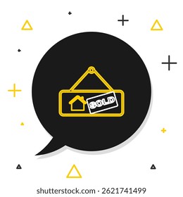 Line Hanging sign with text Sold icon isolated on white background. Sold sticker. Sold signboard. Colorful outline concept. Vector
