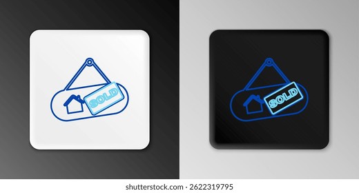 Line Hanging sign with text Sold icon isolated on grey background. Sold sticker. Sold signboard. Colorful outline concept. Vector