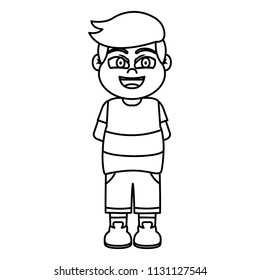 line happy boy child with hairstyle and clothes
