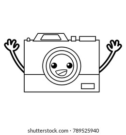 line happy camera technology kawaii with arms