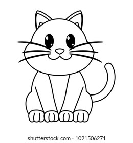 line happy cat cute animal character