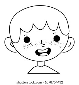 line happy child boy with hairstyle and t-shirt
