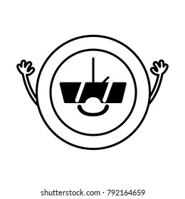 line happy circle clock kawaii with arms