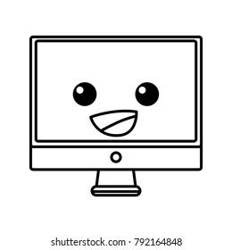 line happy computer screen kawaii cartoon