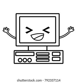 line happy computer technology kawaii with arms