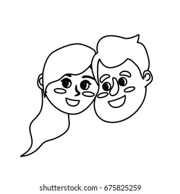 line happy couple face with hairstyle design