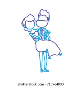line happy couple married and man carrying his wife