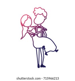 line happy couple married and man carrying his wife