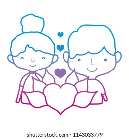  line happy couple with passion hearts and leaves