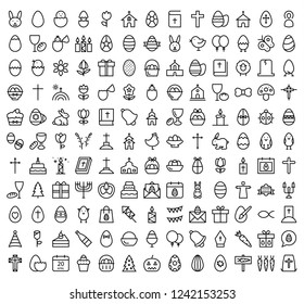 Line Happy Easter Holiday Icons Set.