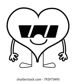 line happy heart kawaii with arms and legs