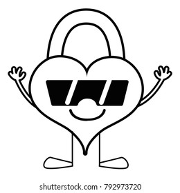 line happy heart padlock with arms and legs