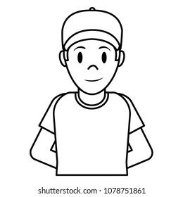 line happy man with cap and t-shirt design