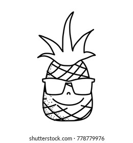 line happy pineapple fruit with sunglasses kawaii