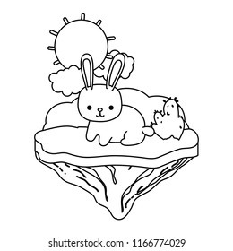 line happy rabbit animal in the float island