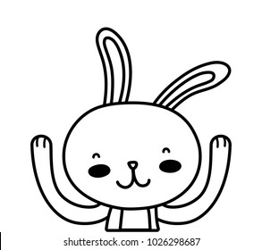 line happy rabbit animal with hands up