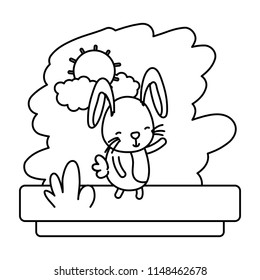 line happy rabbit cute wild animal
