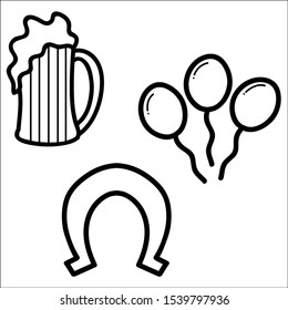 Line happy saint Patrick Day icons big set.